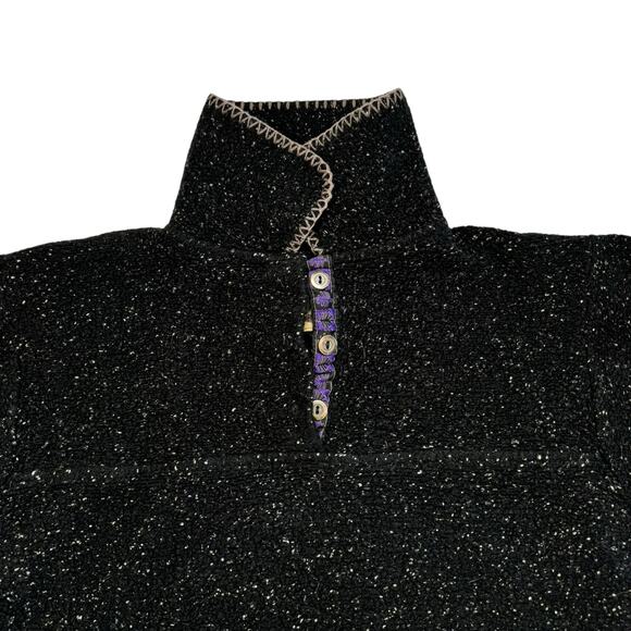 Vintage 90s Black Speckled Fleece Pullover Sweatshirt Oversized Small Women ALPS - Picture 6 of 10